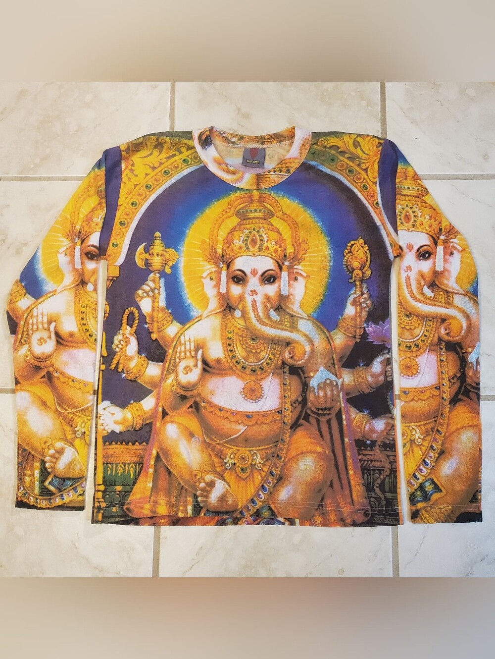 Y2K Space Boom Style From Ice Blue Hindu God Ganesh Ganesha Top Shirt Small RARE